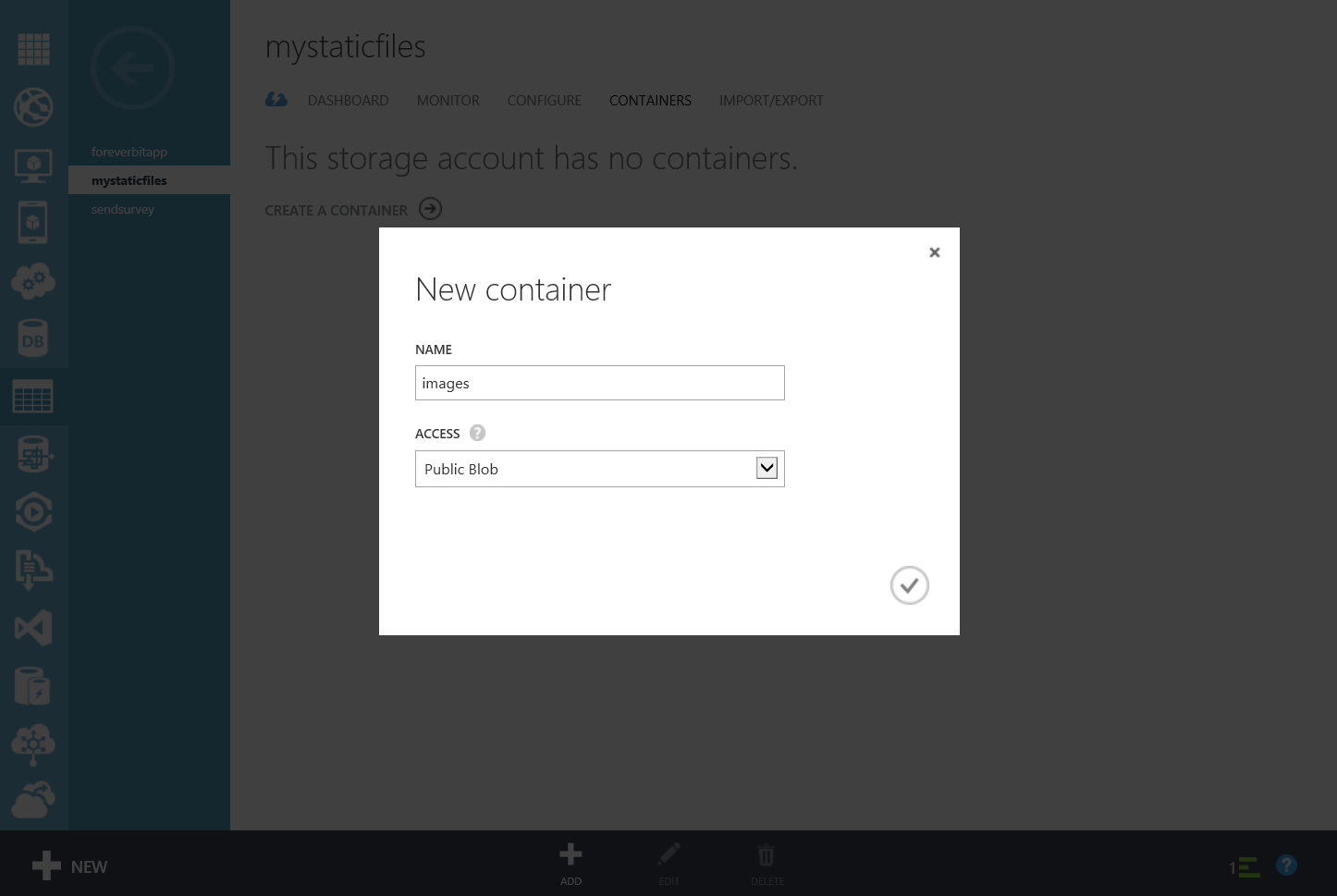 create container in Azure