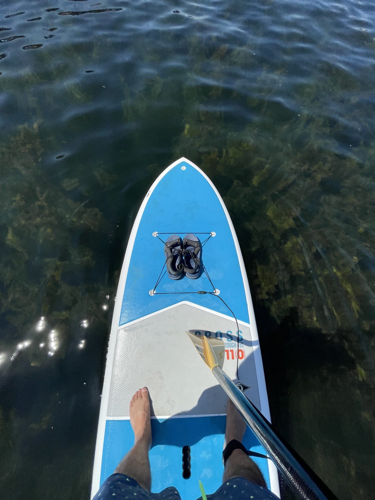 Standing on a paddleboard