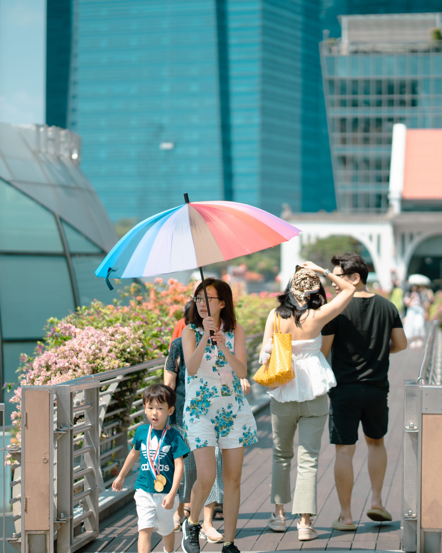 People walking around Marina Bay Sands