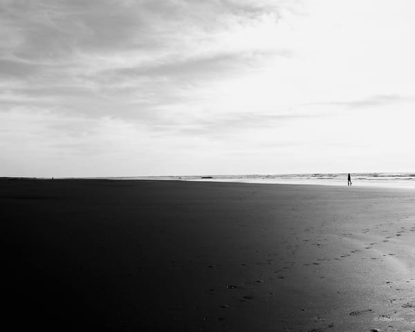 A person walking on a beach