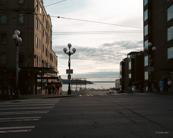 Photo of Seattle's Pike Place overlooking the Puget Sound